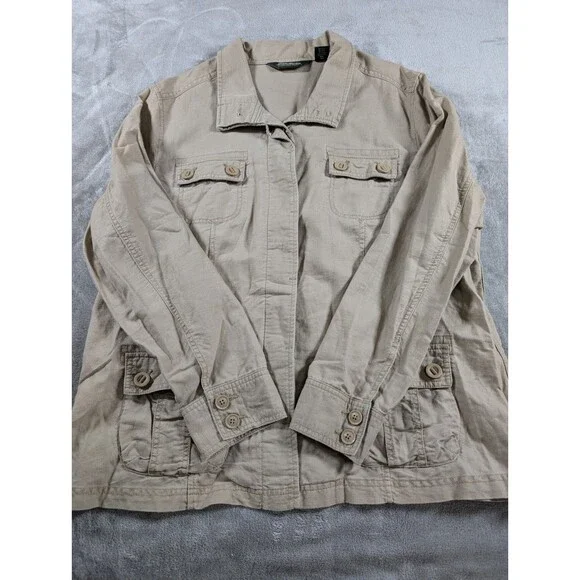 Eddie Bauer Safari Jacket Women’s XXL Khaki Linen Blend Utility Outdoors - Picture 4 of 10